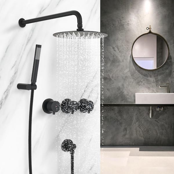 3-Handle 1-Spray High Pressure Tub and Shower Faucet with Hand Shower in Matte Black Ceramic Disc (Valve Included) 3-Handle 1-Spray High Pressure Tub and Shower Faucet with Hand Shower in Matte Black Ceramic Disc (Valve Included)