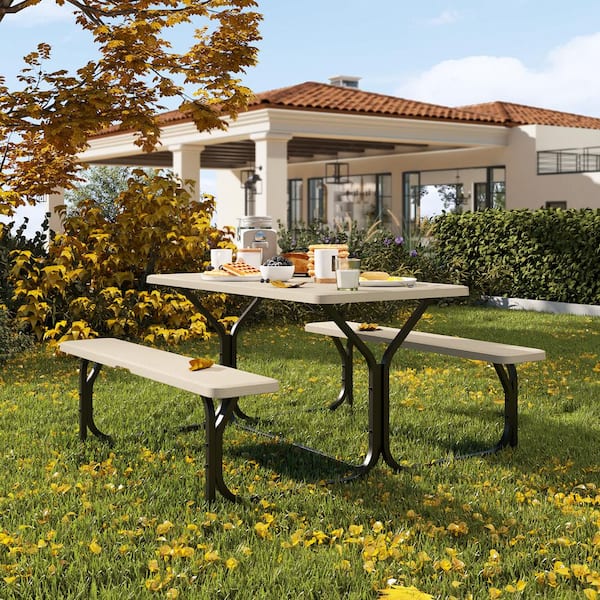 4.5 ft. Beige Rectangular Outdoor Picnic Table Bench