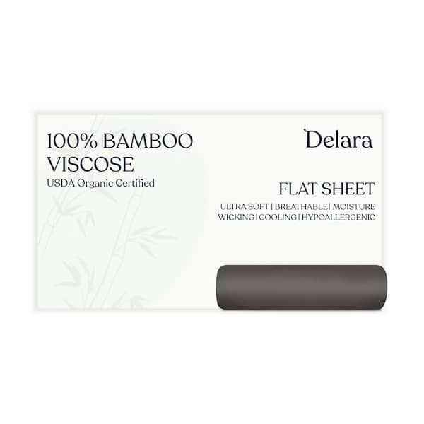 Delara 100% Viscose Derived from Bamboo Twin Flat Sheet Dark Gray Ultra Soft, Cooling and Moisture-Wicking
