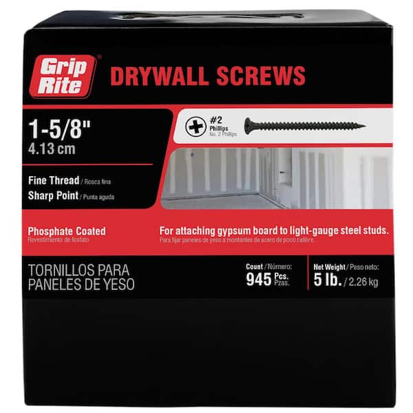 Grip-Rite #6 x 1-5/8 in. Philips Bugle-Head Fine Thread Drywall Screws (5 lb.-Pack)
