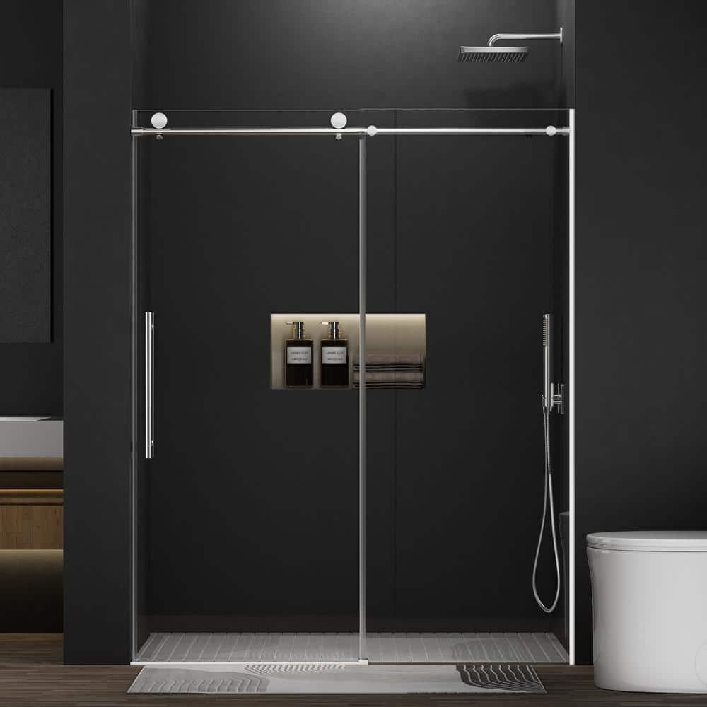 56 in. to 60 in. W x 75 in. H Frameless Sliding Shower Door in Brushed Nick
