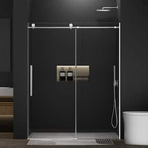 5 in. to 60 in. W x 75 in. H Frameless Sliding Shower Door in Brushed Nickel with Explosion-Proof Clear Glass