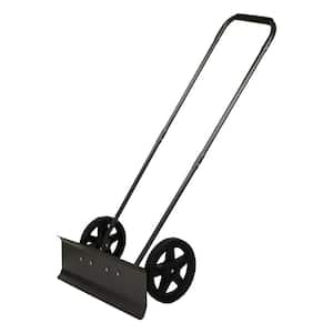 Snow Plow Rolling Push Shovel, 24 in. Length Cushion Handle, Steel Blade