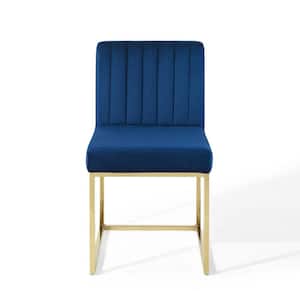 Carriage Channel Gold Navy Tufted Sled Base Performance Velvet Dining Chair