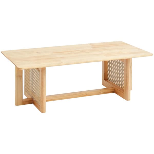 Rattan Coffee Table, Rectangle Rattan Woven Wood Coffee Table with Rubber Wood Top, 47-In. Modern Boho Storage Table