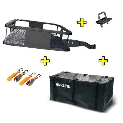 500 lbs. Capacity Hitch Mount Cargo Carrier Set with Folding Shank and 2 in. Raise, Cargo Bag and Ratchet Straps