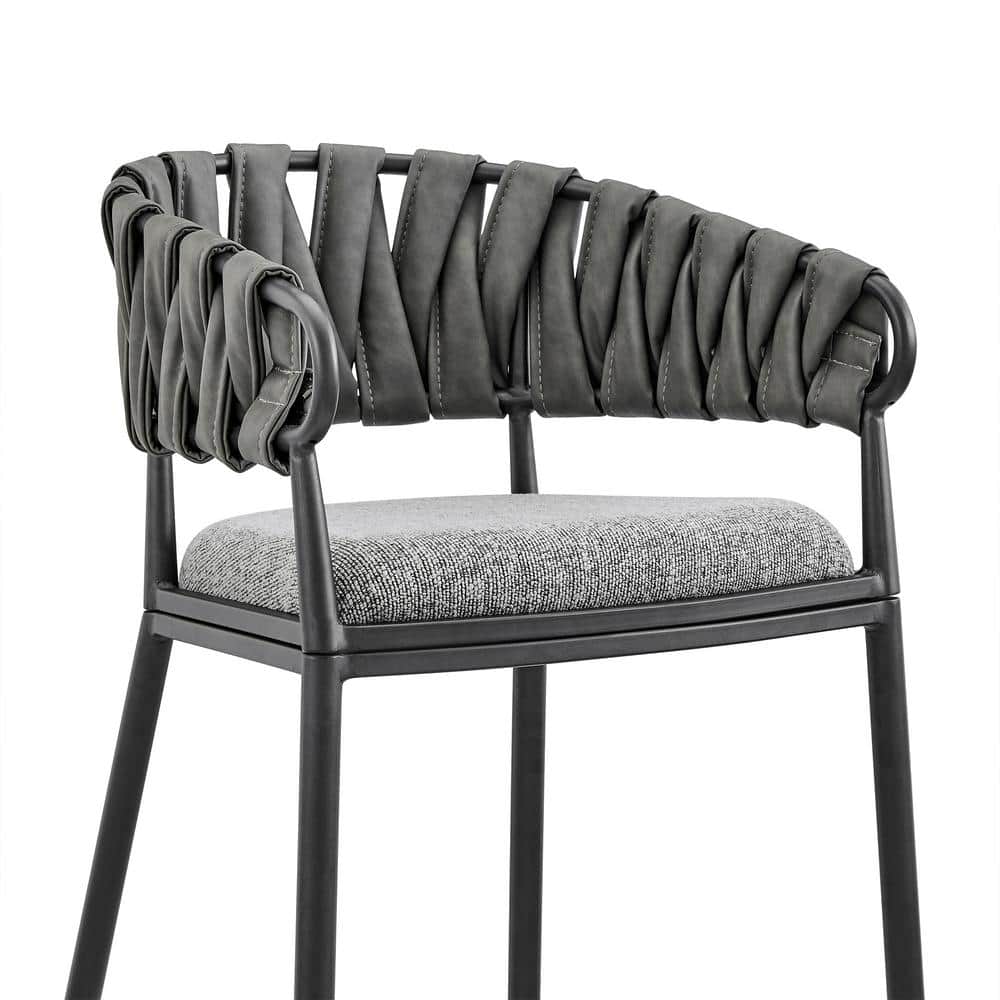 Sleek Gray Fabric and Faux Leather Counter Stool with Black Metal Frame