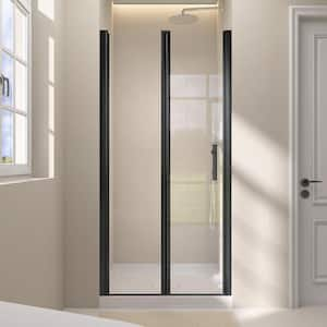 32 to 33.25 in. W x 72 in. H Frameless Shower Door Bifold Swing Pivot Small Foldable Shower Glass Door in Matte Black