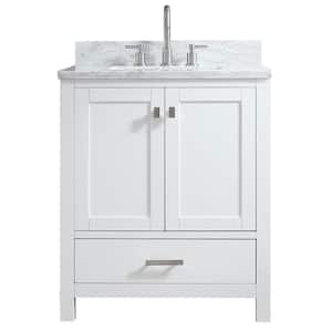 Astoria 30 in.W x 22 in.D x 35.4 in.H Free-standing Single Sink Bath Vanity in White with Straight Marble Vanity Top