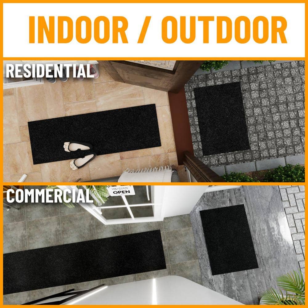 Modern Utility Black Synthetic 31x118 Ribbed Indoor/Outdoor Runner Rug