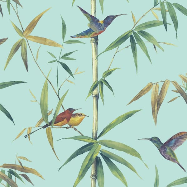Unbranded Global Fusion Trees and Hummingbirds on Duck Egg Blue Background