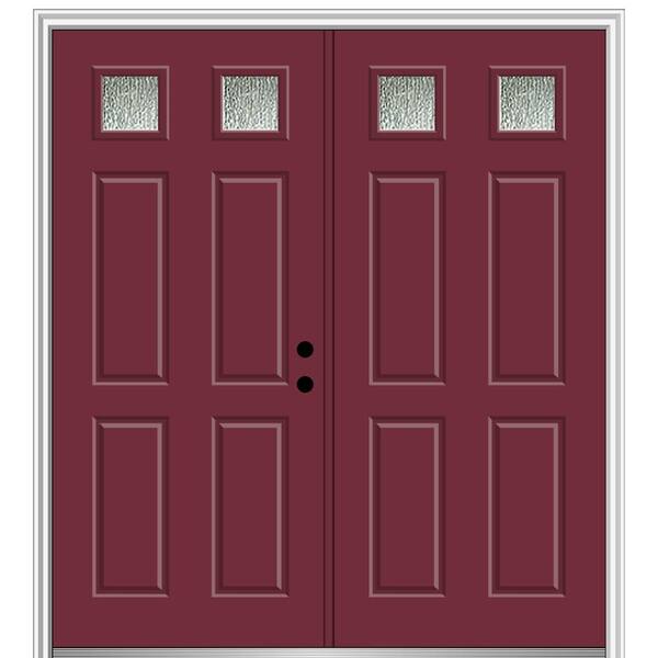 MMI Door 68 in. x 80 in. Left-Hand/Inswing Rain Glass Burgundy Fiberglass Prehung Front Door on 4-9/16 in. Frame