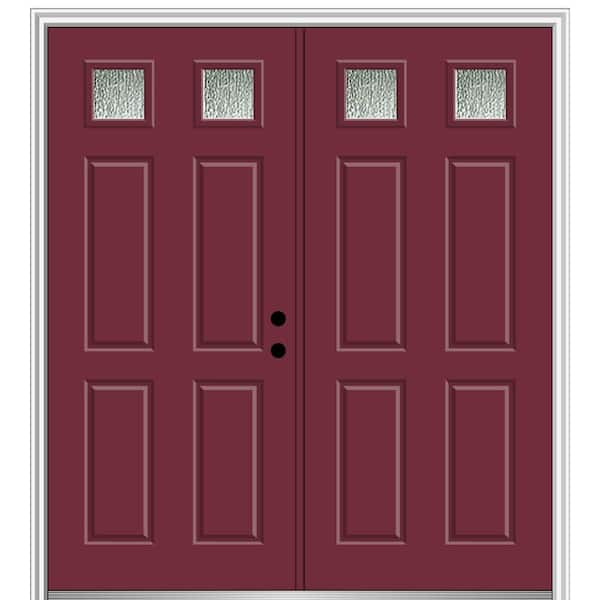 MMI Door 68 in. x 80 in. Left-Hand Inswing Rain Glass Burgundy Fiberglass Prehung Front Door on 6-9/16 in. Frame