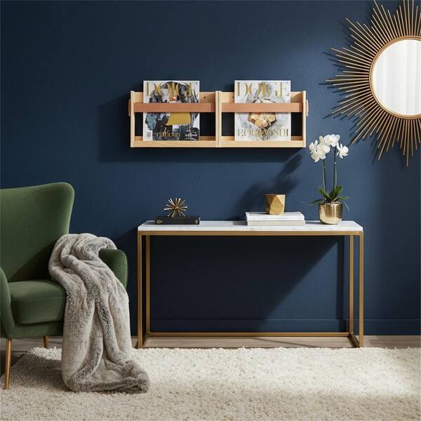 Brown 17 in. x 10 in. Wood Wall Mounted Magazine Rack LINBQ570