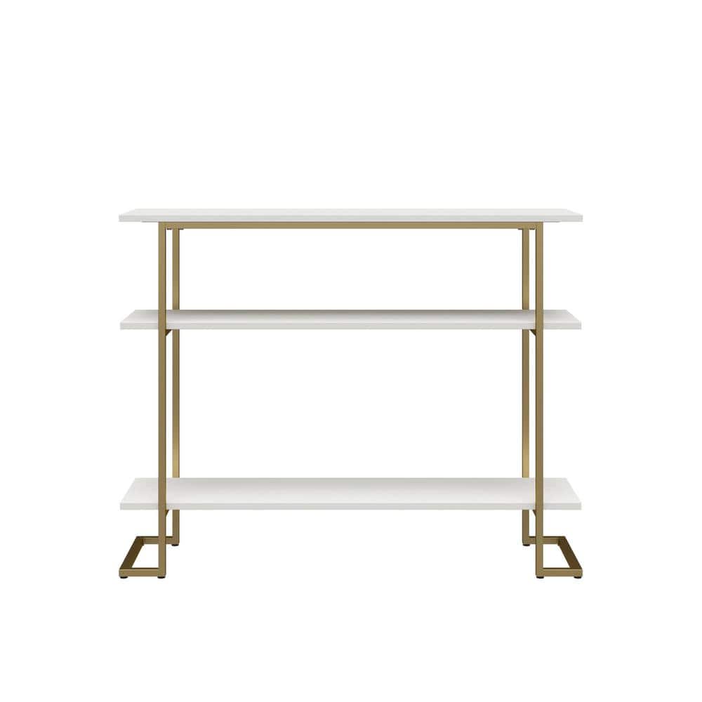 Hailey 39.37 in. White Console Table with 3-Open Shelves and Metal Frame