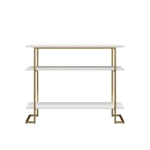 Hailey 39.37 in. White Console Table with 3-Open Shelves and Metal Frame