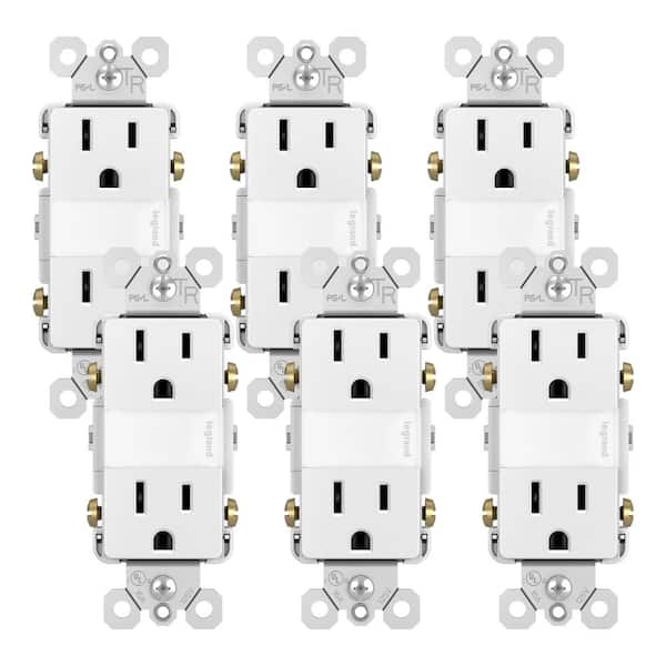 radiant 15 Amp 125-Volt Tamper Resistant Night Light Decorator Duplex Outlet, White (6 Pack)