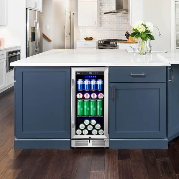 Velivi 15 Inch Beverage Refrigerator and Cooler - 125Cans Capacity Mini  Beer Drink Fridge with Glass Door and Lock Under Counter Built-in or