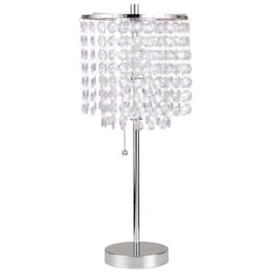 19 in. Chrome Color Crystal Table Lamps for Living Room and Bedroom with Graceful Pull-Chain Switch