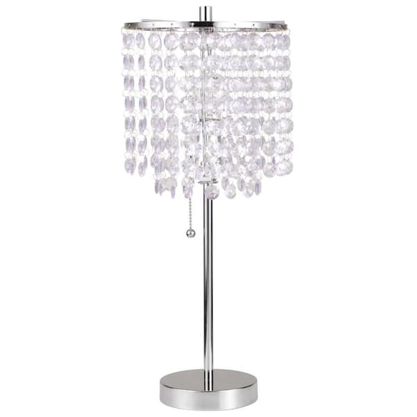 FIRHOT 19 in. Chrome Color Crystal Table Lamps for Living Room and Bedroom with Graceful Pull-Chain Switch