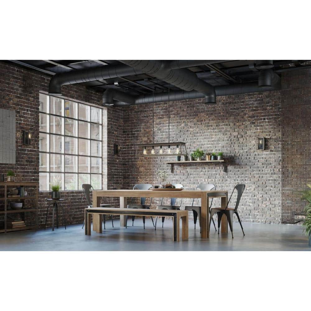 Antique Bronze 5-Light Linear Chandelier with Faux Wood Frame