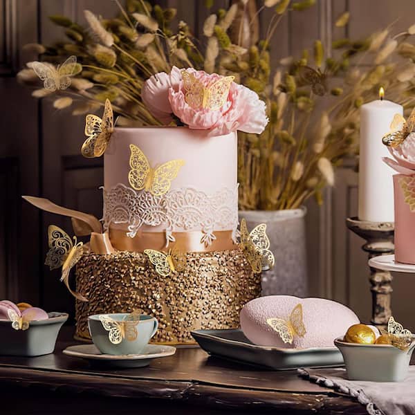72-Piece 4.5 in. x 4.5 in. Gold 3D Removable Butterfly Wall Decal