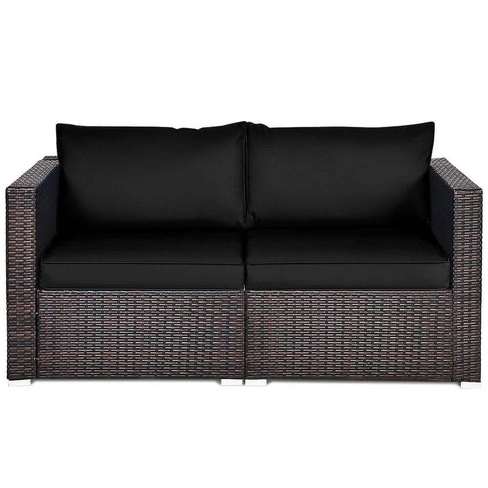 2-Pieces Rattan Sectional Patio Conversation Sofa Set with Black Cushions price history on PriceWatchPro