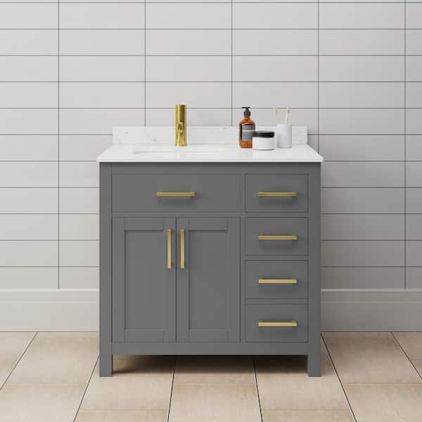 Wyndham Collection Beckett 36 in. W x 22 in. D x 35 in. H Single Sink Bathroom Vanity in Dark Gray with Carrara Cultured Marble Top