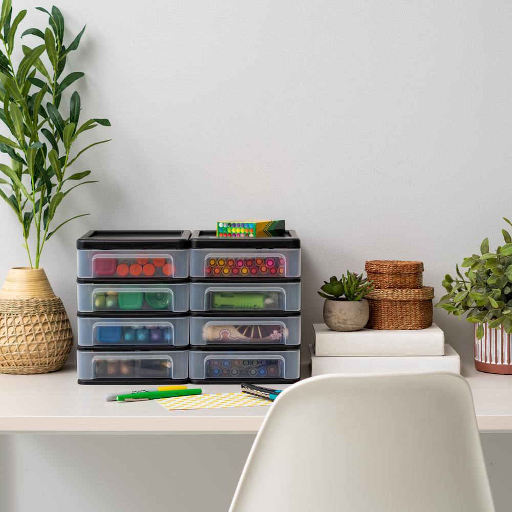 Compact Black Plastic 4-Drawer Small Desk Organizer - Set of 2