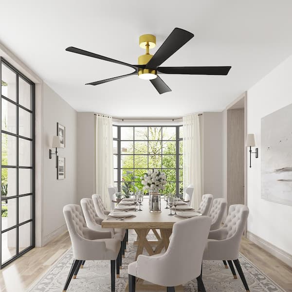 FUFU&GAGA 56 in. Integrated LED Gold Housing Ceiling Fan with Light Kit and Remote Control, 6-Speed Adjustable Ceiling Fans