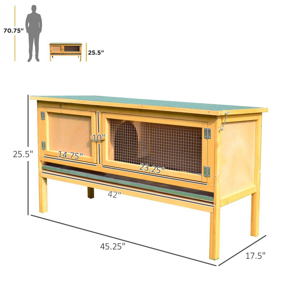 Yellow Fir Wood Outdoor Guinea Pig Hutch with Green Roof