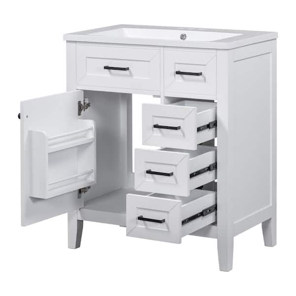 30 in. W x 18 in. D x 35.8 in. H Single Sink Freestanding Bath Vanity in White with White Ceramic Top