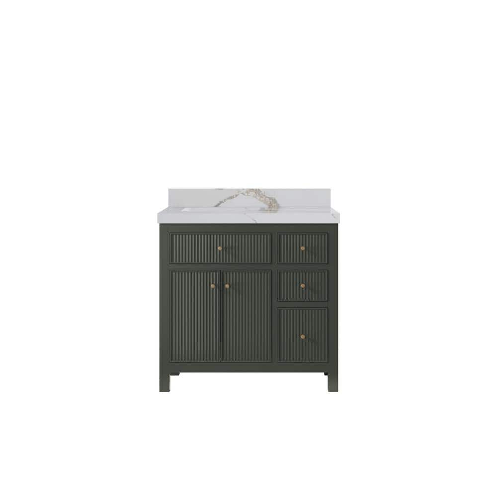 Sonoma 36 in. Left Sink Freestanding Pewter Green Bath Vanity with Calcutta Gold Quatrz Top Unassembled price history on PriceWatchPro