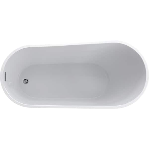 Trend Series 67 in. x 32 in. Flat Bottom Acrylic Freestanding Soaking Bathtub with Center Drain in Glossy White