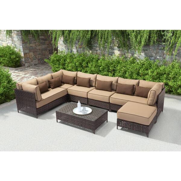 ZUO Pinery Patio Ottoman in Brown with Beige Cushion