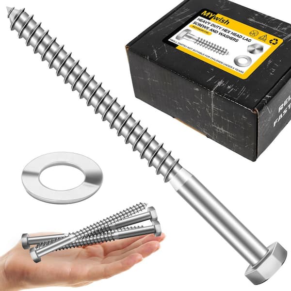 3/8 in. x 5 in. Stainless Steel Hex Drive Hex Head Lag Screws with Washers (50-Pack)