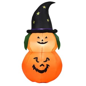 5 ft. Halloween Inflatable Pumpkin with Witch Hat LED Bulbs Blow Up Yard Decoration