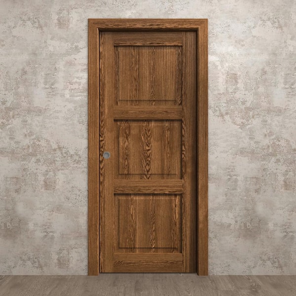 36 in. x 80 in. Cognac Oak Solid Wood Pocket Door with Hardware