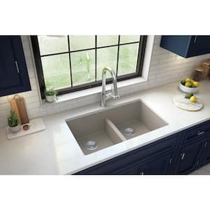 Quartz Concrete 33 in. 50/50 Double Bowl Composite Undermount Kitchen Sink