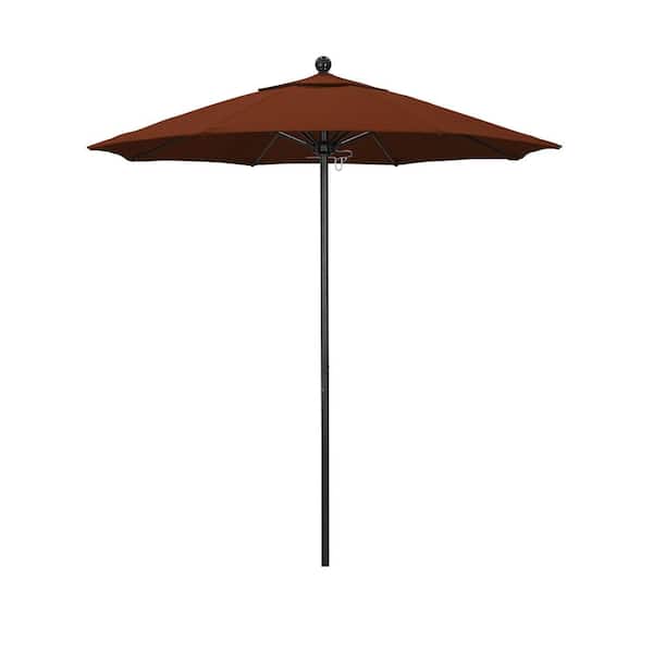 California Umbrella 7.5 ft. Black Aluminum Commercial Market Patio Umbrella with Fiberglass Ribs and Push Lift in Terracotta Olefin