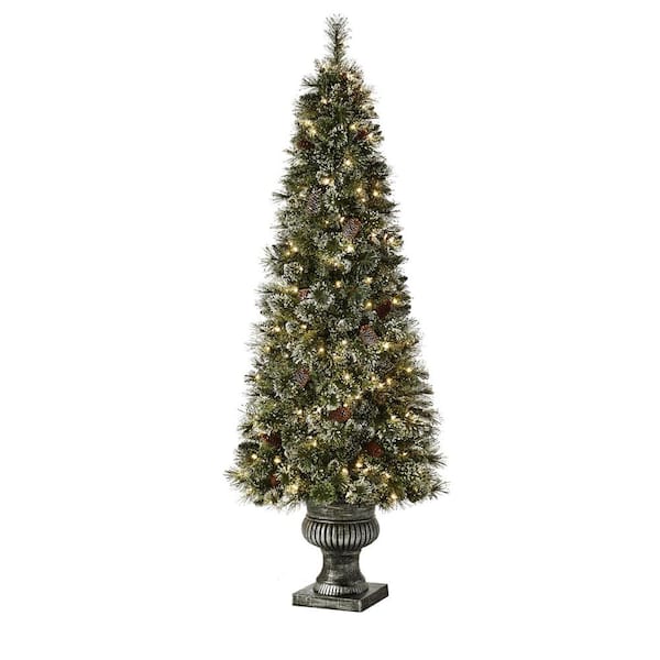 Home Accents Holiday 6.5 ft Sparkling Amelia Pine Potted Pre-Lit Artificial Christmas Tree with 200 White Mini Lights