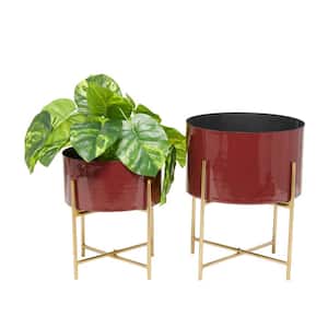 12 in. x 15 in. Red Metal Modern Planter