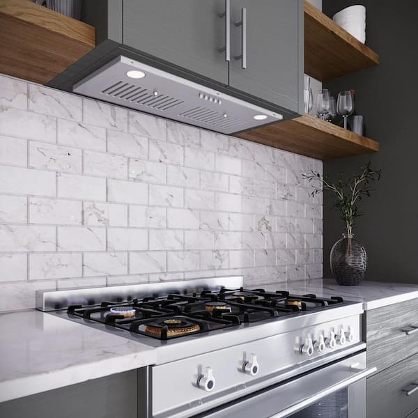 28 in. Petroni Ducted Insert Range Hood in Brushed Stainless Steel with Baffle Filters, Push Button Control, LED Lights