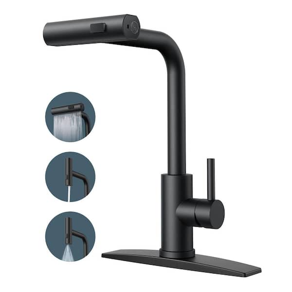 Single Handle Pull Down Sprayer Kitchen Faucet with 12.4 in. 90 Degree Spout Swivel in Black