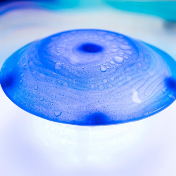 8 in. H Tabletop Mist Fountain w/12 Color-Changing LED Lights and Inline Control, Blue Glass/Metal Mist Fountain