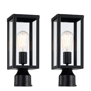Cal 13.39 in.1-Light Matte Black Metal Hardwired Outdoor Weather Resistant Post Light with Clear Glass(2-Pack)