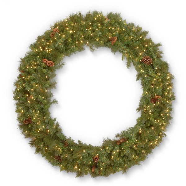 National Tree Company 60 in. Artificial Garwood Spruce Wreath with Warm White LED Lights
