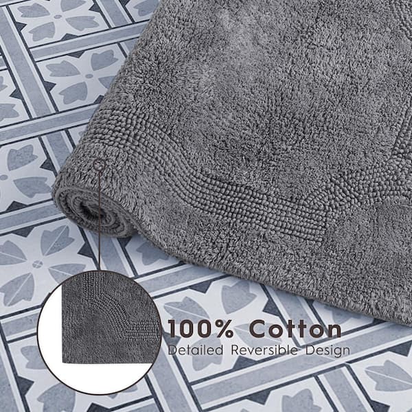 Laura Ashley Reversible Charcoal 21 in. x 34 in. Cotton Bath Mat