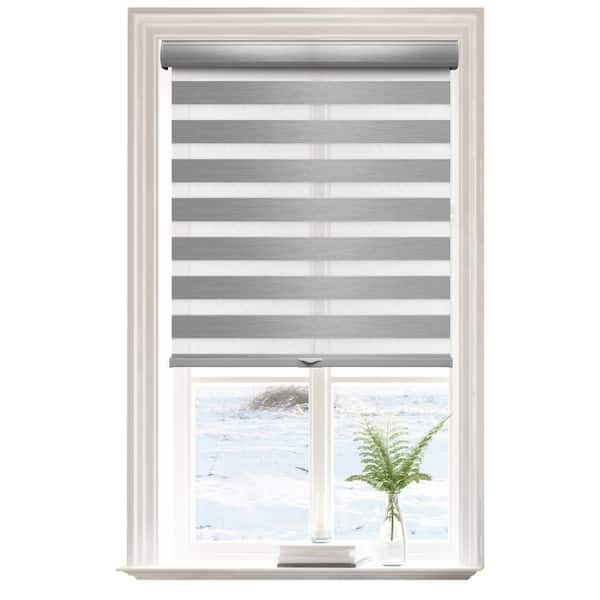 Lumi Gray Polyester 27 in.W x 72 in.L Blackout Cordless Zebra Fabric Roller Shades