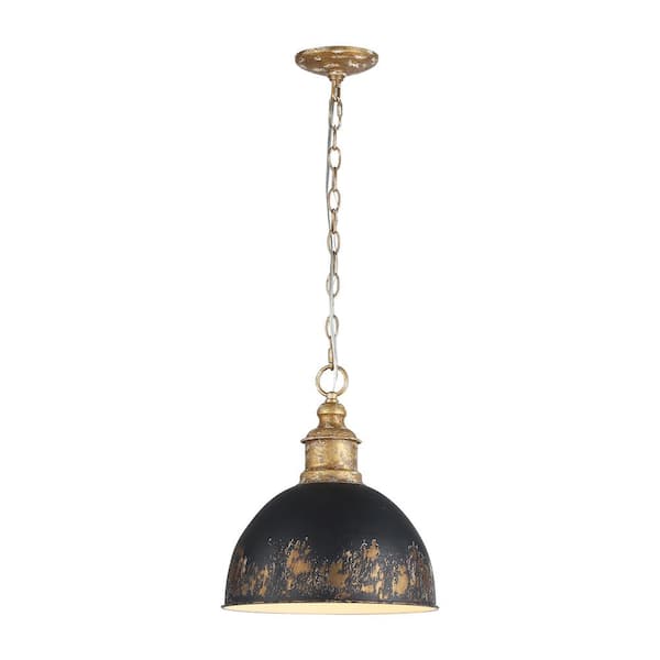Alison 100-Watt 1-Light Vintage Gold Shaded Mini Pendant Light Weathered Black Iron Shade and No Bulbs Included